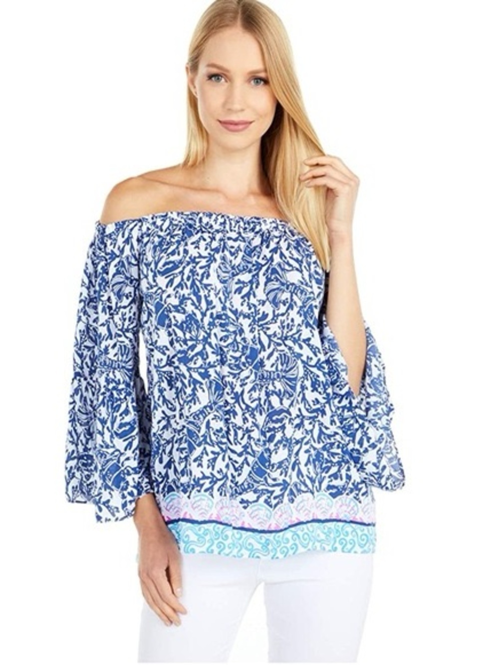 Lilly Pulitzer NWT Nieve Top Oyster Bay Blue Krillin It Engineered Sz S